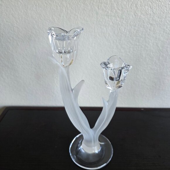 2 Mikasa Spring Aria 10" Tall Double Tulip Candle Holders Clear & Frosted Glass - Picture 2 of 11